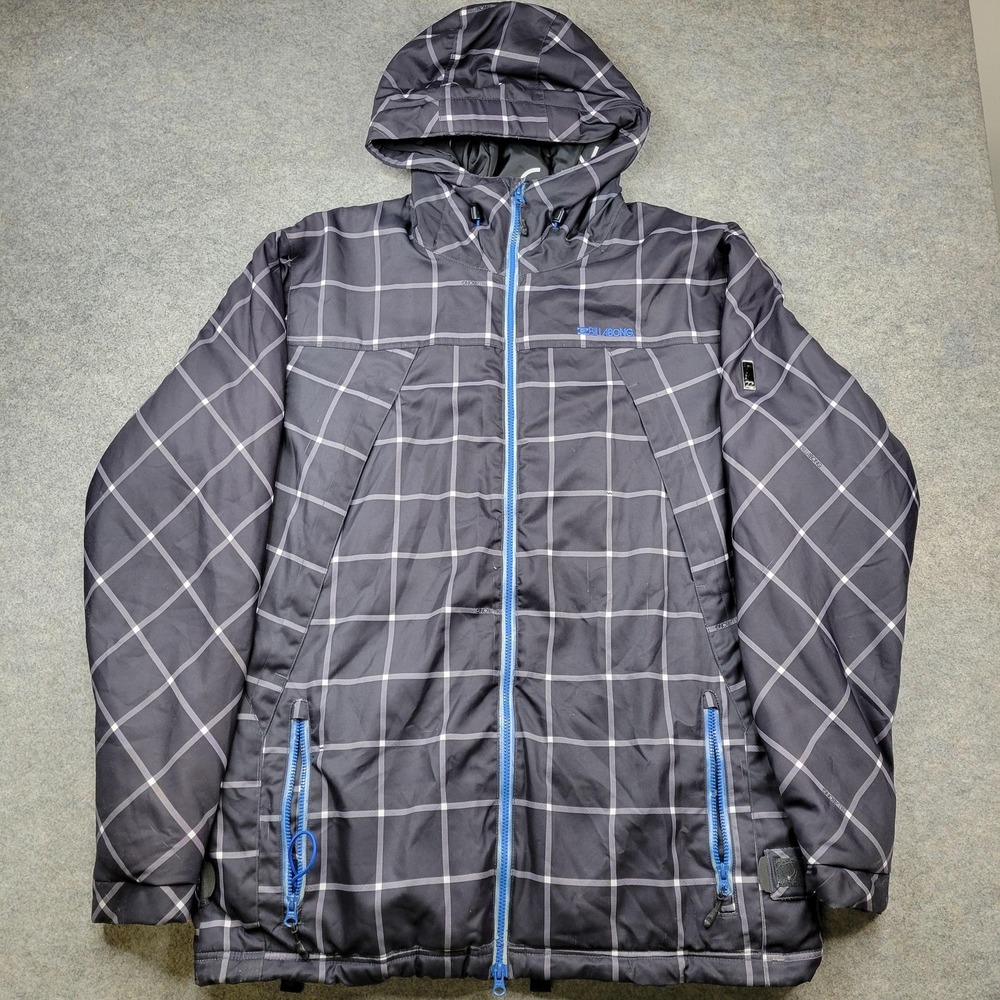 Billabong Jacket Mens Large Black Hooded Full Zip Ski Snowboard Plaid Pointdry